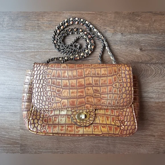 Patricia Nash Crocodile Style Backpack New Patricia Nash Norica Goldenrod Vegetable Tanned Leather  main image 4